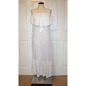 Reviya White Strapless Cover Up Maxi Dress Women's S‎ 100% Rayon
